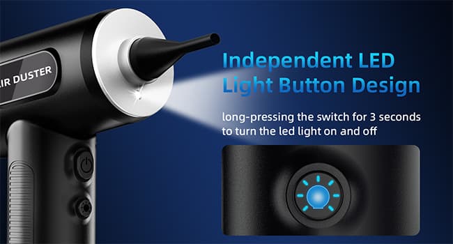 Compressed Air Duster & Vacuum Cleaner-3 Gear Adjustable 100000RPM Handheld Car Vacuum/Air Blower,Electric Air Duster with LED Light for Keyboard Electric Devices Cleaning.Replaces Compressed Air Cans