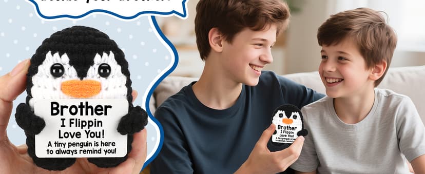 Mini Funny Brother Gifts from Sister Brother, Handmade Crochet Mini Penguin Birthday Gifts for Brother Boy Friend, I Love You Brother for Birthday Graduation Christmas Emotional Present