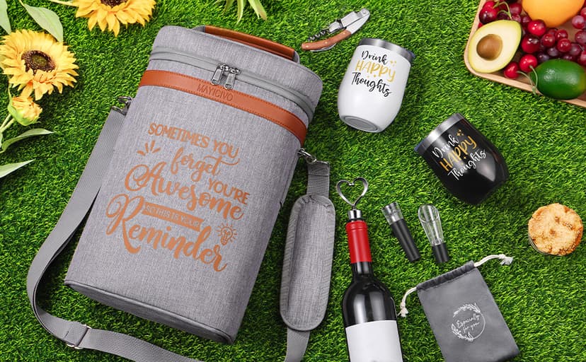 Wine Lovers Gifts for Women Wine Gift Baskets, Birthday Christmas Gifts for Women Mom Her Sister Friend Dad Coworker Girlfriend Housewarming Gift Set, Wines Cooler Bag Tote Carrier w/Wines Tumblers