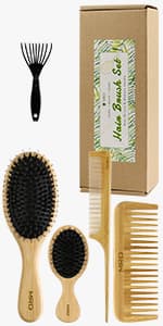 MRD Hair Brush Set, Natural Bamboo Comb Paddle Detangling Hairbrush, Wide-tooth and tail comb No Bristle, suit for Women Men and Kids Thick/Thin/Curly/Dry Hair Gift kit