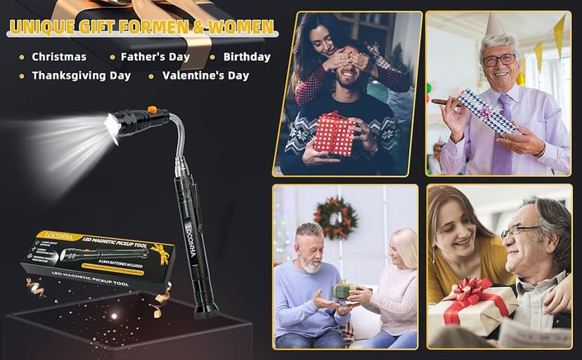 Magnetic Pickup Tool with LED Lights, Telescoping Magnet Flashlight, Cool Gadget Birthday Gifts Christmas Day Gifts for Men, Handyman, Husband, Boyfriend, Him, Father, Dad (1 Pack)