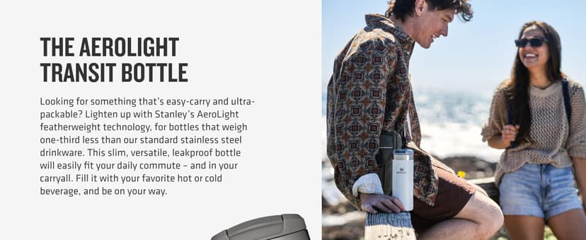 Stanley AeroLight Transit Bottle 20 oz | Locking Drink Through Lid | Leak Resistant Water Bottle or Coffee Travel Mug | Lightweight Insulated Stainless Steel | BPA-Free | Black