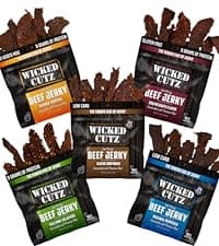 Wicked Cutz Beef Jerky Variety Pack, 5 Flavors & Up to 36g Protein Per Bag, Tender & Easy to Chew Alternative to Beef Sticks, USA Made High Protein Carnivore Snacks (5 Bags, 1 of Each Flavor)