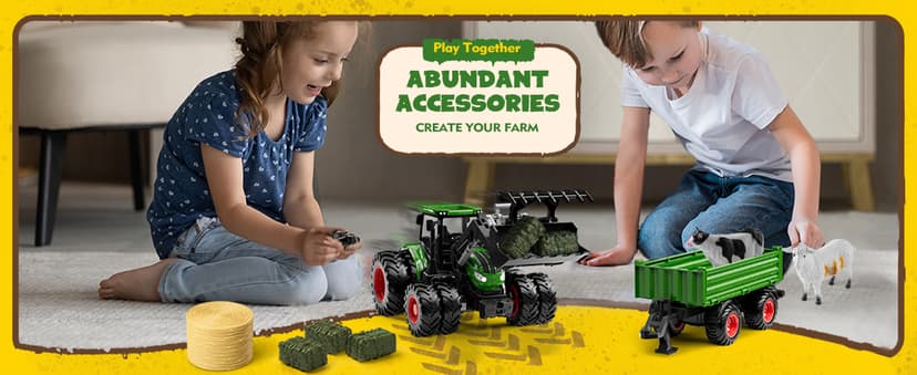 Remote Control Tractor Toy, Kids RC Tractor Set & Truck and Trailer Front Loader - Metal Car Head/8 Wheel/Light, Toddlers Farm Vehicle Toys for 3 4 5 6 7 8 9 Year Old Boys Girls Birthday Gift