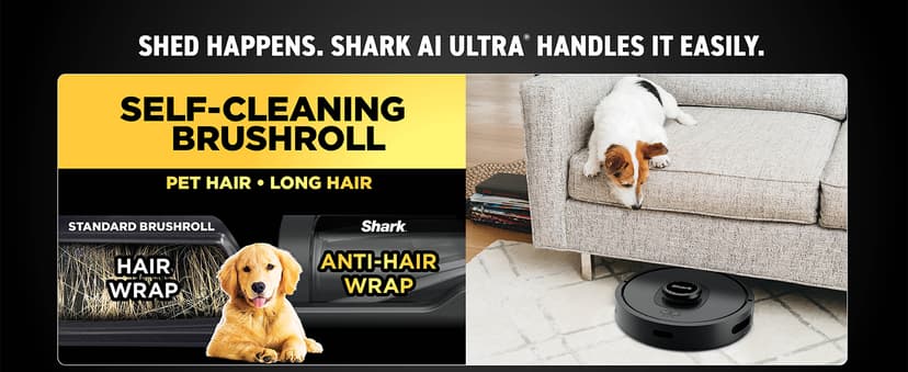 Shark AV2501S AI Ultra Robot Vacuum, with Matrix Clean, Home Mapping, 30-Day Capacity HEPA Bagless Self Empty Base, Perfect for Pet Hair, Wifi, Dark Grey