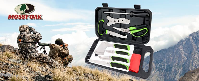 Mossy Oak Hunting Field Dressing Kit - 10 Piece Portable Butcher Game Processing Set with Storage Case, for Deer Hunting, Fishing, Camping, Survival