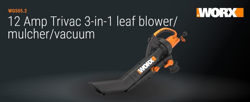 WORX Trivac 3-in-1 Electric Leaf Blower for Lawn Care, Leaf Mulcher/Leaf Vacuum with Bag, 350 CFM & 210 MPH, Leaf Shredder with Metal Impeller, Reusable Bag Included, Corded, WG505.2