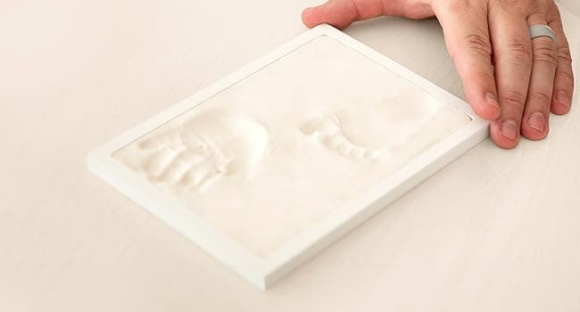 Baby Hand and Footprint Kit - Clay Handprint Keepsake Frame, Newborn Nursery Picture Frame, Personalized New Mom Gifts for Baby Shower & Registry (Alpine White)