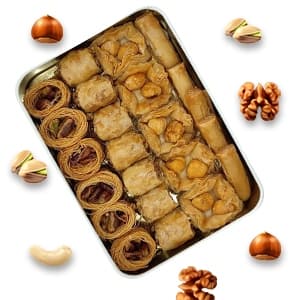 Cerez Pazari Baklava Pastry 8.5oz, Baklava Gift Box with Rich Pistachios, Walnuts, Hazelnuts and Cashews, Halal Shatila Baklava, Traditional Turkish Arabic Dessert Gift Box, Sweet Food Gifts for Women
