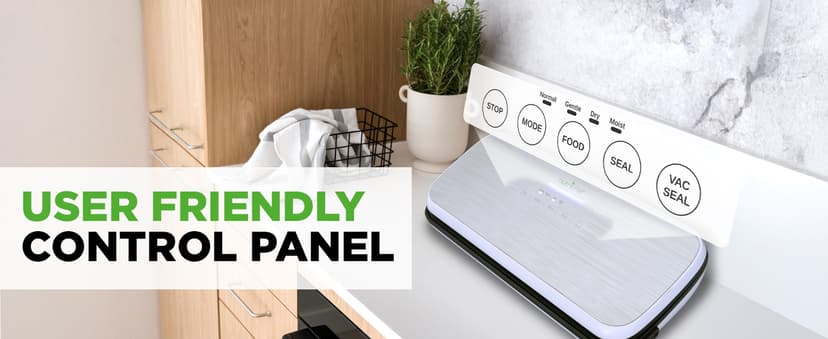 NutriChef Food Vacuum Sealer Machine - Automatic Air Sealing System for Dry & Moist Foods, LED Touch Controls, Includes Vacuum Bags, Hose & Wine Stopper, High Suction Power, 14"x6"x3", Silver