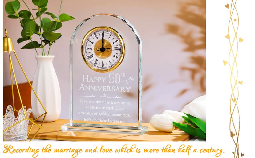 YWHL 50th Wedding Anniversary Quartz Clock Gifts for Parents, 50 Years Golden for Couple, Happy 50th Anniversary Decoration Gift for Her Him (Battery not Included)
