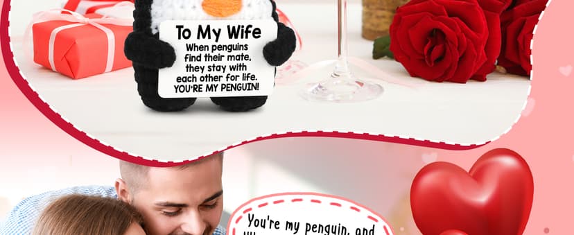 Gifts for Her Wife from Husband Birthday Christmas, To My Wife Handmade Crochet Emotional Mini Funny Penguin, Romantic Wedding Anniversary Valentines Gifts for Women Her, Small Cute Love Sign Decor