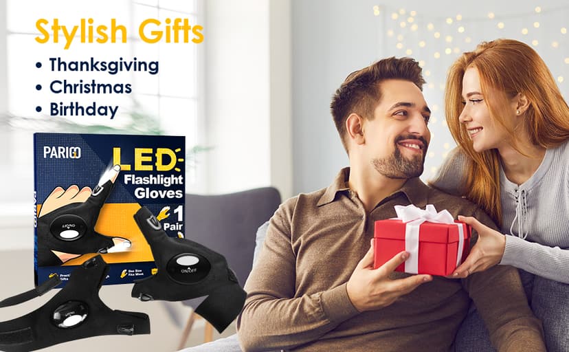 PARIGO LED Flashlight Gloves, Stocking Stuffers for Men Gift for Dad Husband Grandpa, Cool Gadget Christmas Birthday Gifts for Men Adults Him Boyfriend Guy Car Repairing Fishing Camping Reading Light