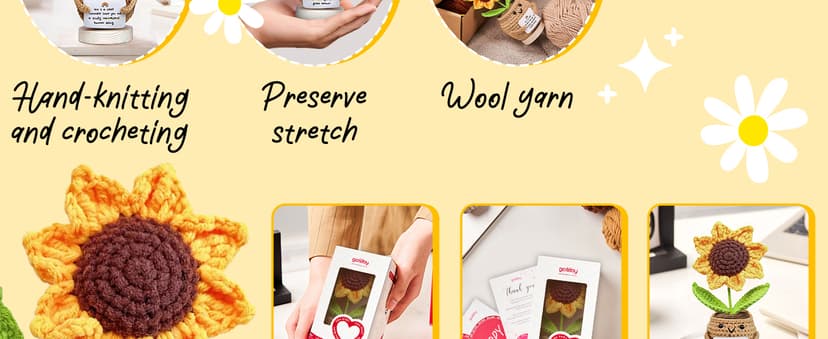 Gossby Gift for Mom - Positive Sunflower Doll Crochet with Card - Love You Forever - Mom Gift from Daughter, Son, Kid - Mothers Day, Christmas, Birthday Present Idea - Knitted Decor