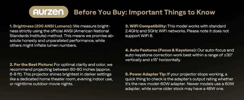 Aurzen EAZZE D1 Smart Projector with WiFi and Bluetooth, Netflix-Officially-Licensed, Auto Focus & Keystone, DoIby Audio, Zoom, Native 1080P Movie, Portable Outdoor Mini Projector, White