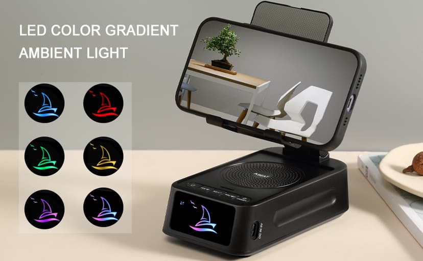 Gifts for Men Women, Cell Phone Stand with Bluetooth Speaker Led Light, Unique Gifts for Dad Him Husband Boyfriend, Cool Gadget Compatible with iPhone/Android, Ideal Gifts for Christmas