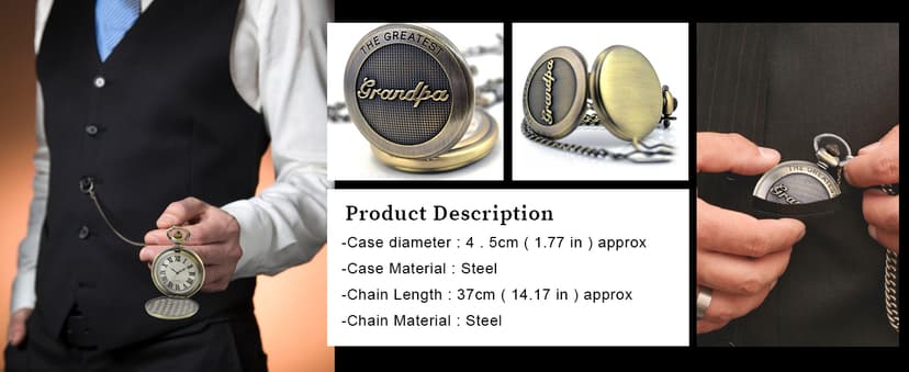 Fathers Personalized Engraved Pocket Watch, Engraved Dad, Grandpa for Father and Grandpa,Men's Pocket Watch with Chain