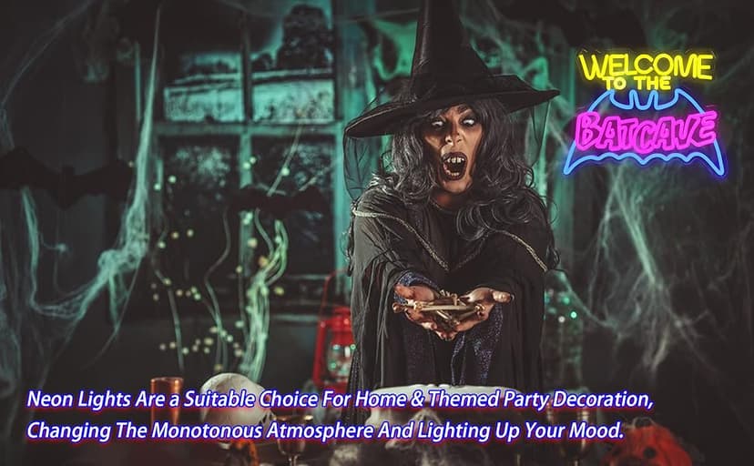 Bat Cave Neon Sign - Wall Decor, Halloween Deocr, Room, Funny Home Decor, Neon Light, LED Sign, Hanging, Bedroom, Dorm, Man Cave, Christmas Supply (USB)