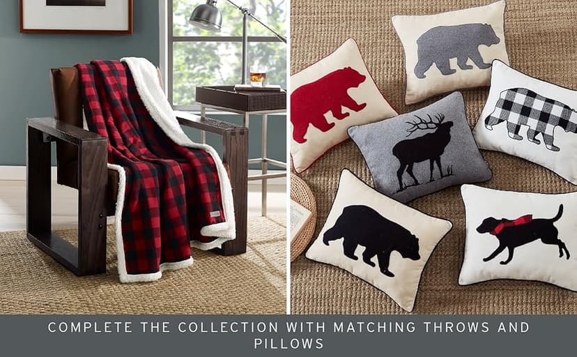 Eddie Bauer - Blanket, Super Soft Reversible Sherpa & Brushed Fleece Bedding, Throw Blankets for Couch, Ideal for Lounging (Cabin Plaid Red)