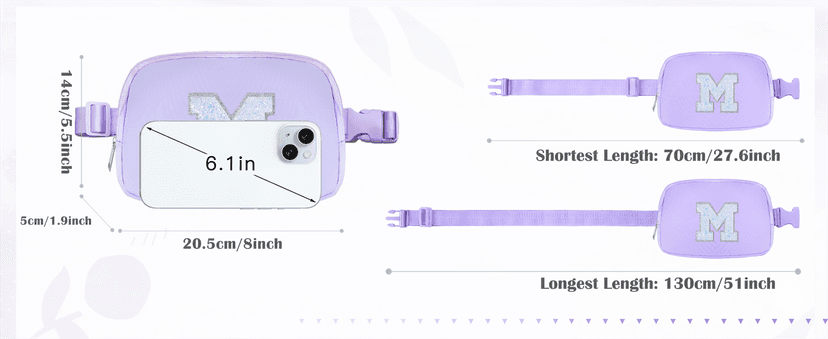 COSHAYSOO Green Belt Bag Crossbody Initial Fanny Pack Preppy Trendy Stuff for Teen Flower Girls 5 6 7 8 9 10 Year Old Personalized Cute Wedding Party Bridesmaid Birthday Easter Gift Letter M