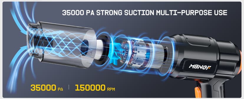 Car Vacuum Portable Cordless,35000PA High Power Suction & Blower, Handheld Vacuum Cleaner for Car, Home, Desktop, Keyboard(Fog Black)