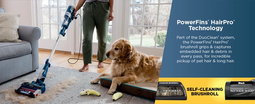 Shark HZ3002 Stratos Ultralight Corded Stick Vacuum with DuoClean PowerFins HairPro, Self-Cleaning Brushroll, & Odor Neutralizer Technology, Navy