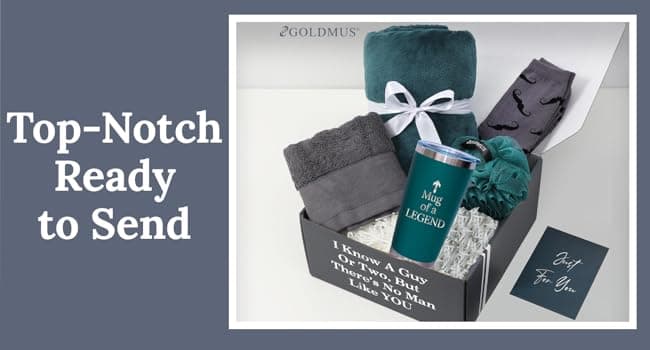 GOLDMUS Gift Basket for Men – Funny Birthday Basket for Men, Luxury Gift Box for Appreciation or Thank You, Celebration Surprise Set, Unique Mens Gift Basket Idea for Relaxation and Thoughtful Moments