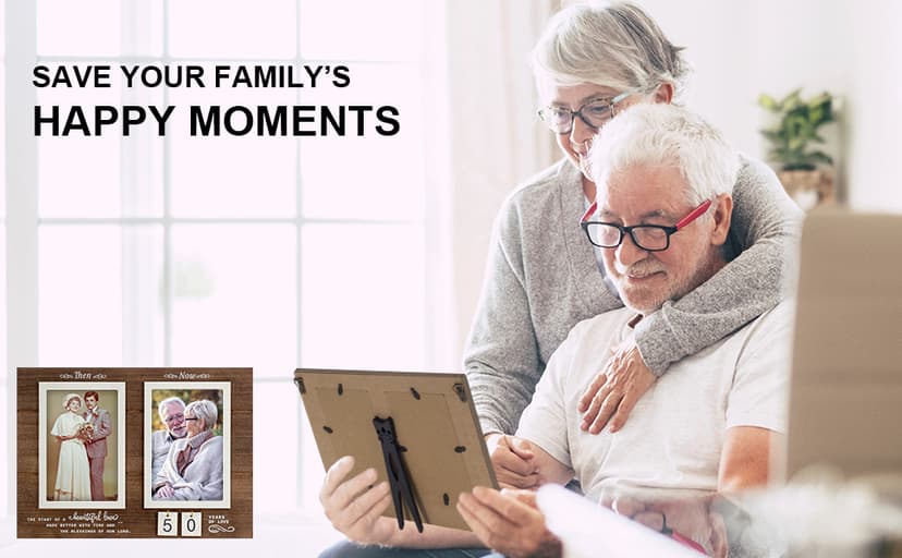 Then & Now Anniversary Picture Frame, 1-99 Years Wedding Gift Ideas - Anniversary Wood Photo Frame, Engagement Bridal Shower Gifts with Sentimental Quote - Holds 2 4x6 Inches Photos (Then & Now)