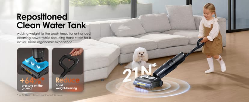 Tineco Floor One S7 Stretch Steam Cordless Wet Dry Vacuum Steam Mop All-in-One, 320℉ HyperSteam, 180° Lay-Flat, Anti-Tangle Design, FlashDry Self-Cleaning, Up to 75 Min Runtime