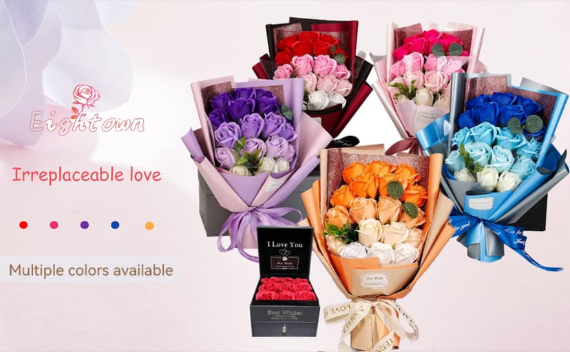 EIGHTOWN Roses Bouquet Artificial Flower - Preserved Red Rose Flowers with Love Necklace for Her - Unique Gifts Valentine's Day, Mother's Day, Thanksgiving, Birthday, Anniversary