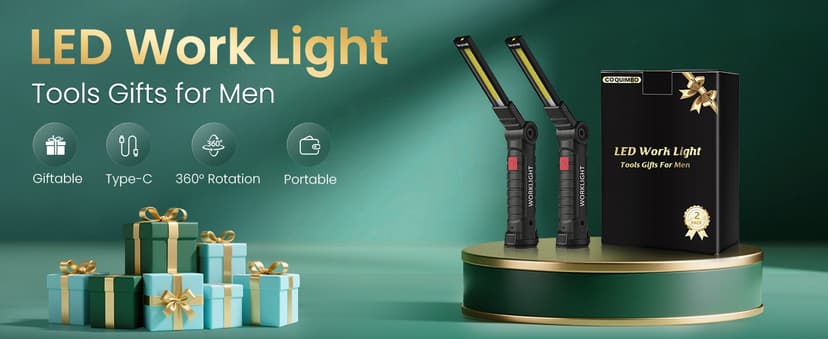 Coquimbo Christmas Stocking Stuffers White Elephant Gifts for Adults Men Him Dad, Rechargeable LED Work Light BBQ Grill Accessories Magnetic Flashlight, Mechanic Light Tools Mens Gifts (2 Pack Black)