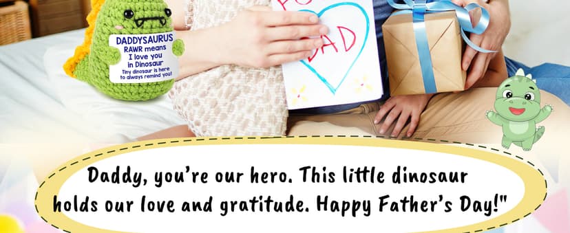 OCCdesign Mini Christmas Birthday Gifts for Dad from Daughter Son RAWR I Love You Daddy Handmade Crochet Cute Small Dinosaur for Daddy Dad Bonus Step Father in Law New Father