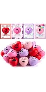 JOYIN 28 Packs Heart Shape Stress Ball with Cards Stress Relief Fidget Toy for Valentine Party Favors, Classroom Prize Supplies, Valentine’s Greeting Cards, Valentine Exchange Gifts