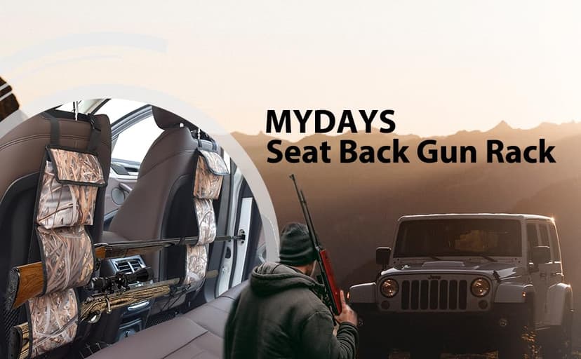 MYDAYS Seat Back Gun Rack, Gun Sling Bag, Camo Front Seat Gun Organizer Holder for Hunting Rifles/Shotguns