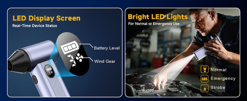 Compressed Air Duster with150,000RPM Brushless Motor, 8000mAh Battery, LED Light, 4-Gear Adjustable Electric Air Blower for Home, Car, Computer, Outdoor