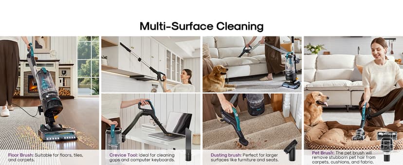 Eureka FlexReach Plus Bagless Upright Vacuum Cleaner for Home,Pet Vacuum for Carpet and Hard Floor, Lift-Up Vacuum with Flooring Type Sensor, HEPA Filter,Anti-Tangle, NEU652, Green