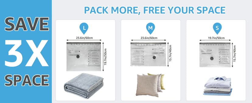 Vacuum Bags for Travel with Rechargeable Pump, 3 Sizes Vacuum Seal Bags for Clothing, Compression Vacuum Travel Bags for Luggage, Vacuum Packing Bags for Closet Organization (15 Combo Travel Size)