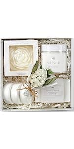 Sweet Coconut Spa Gift Set for Women – Relaxation Gift Basket with Candle, Soap, Salt Scrub & Shower Steamers – Birthday, Thank You, Bridal Shower & Self Care for Mom, Wife, Sister, Friend