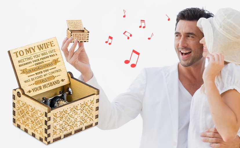 Music Box Gift for Wife - Romantic Birthday Valentine Anniversary Christmas to My Wife Gifts from Husband Boyfriend Love Women Girl Girlfriend Wooden Hand Crank Musical Box Play You are My Sunshine