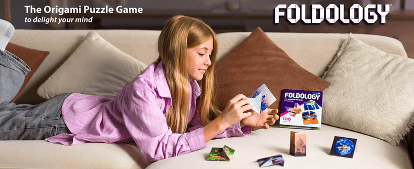 FOLDOLOGY - The Origami Puzzle Game! Brain Teasers for Tweens, Teens & Adults | Travel Game, Hands-On STEM Toy, Stocking Stuffer, Gift for Ages 10+ | Fold the Paper, Complete the Picture | 100 Puzzles