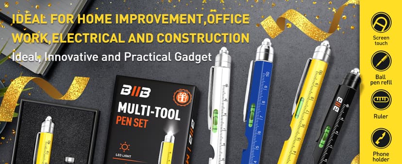 BIIB Stocking Stuffers for Men Adults, Gifts for Men 9 in 1 Multitool Pen, Mens Stocking Stuffers, Mens Christmas Gifts for Dad Him Husband, White Elephant Gifts for Adults, Cool Gadgets