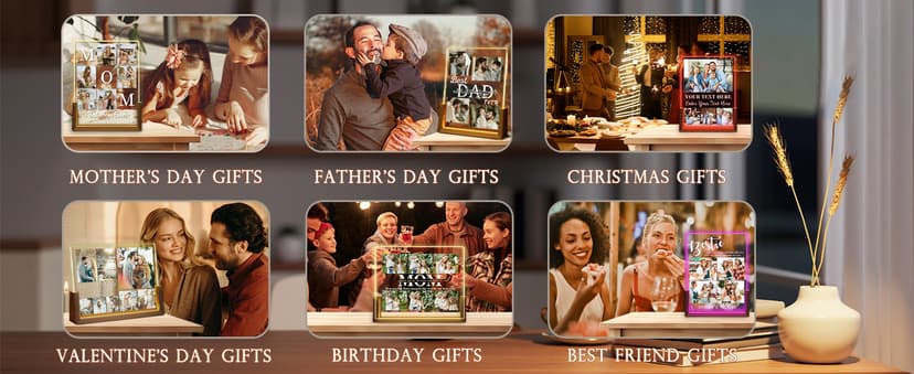 Personalized Best Friend Birthday Gifts for Women, Custom Acrylic Plaque Printed Walnut Picture Frame With LED Night Light, Personalized Christmas Gifts for Friendship, Friend, Women, Besties, BFF