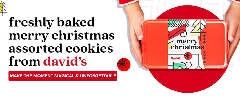 David's Cookies Merry Christmas Assorted Cookies in Sweet Sampler Tin – Fresh Baked Delicious Crunchy Cookies, Gourmet Cookie Gift Box For Friends, Family – Christmas Treats For Holiday Gatherings