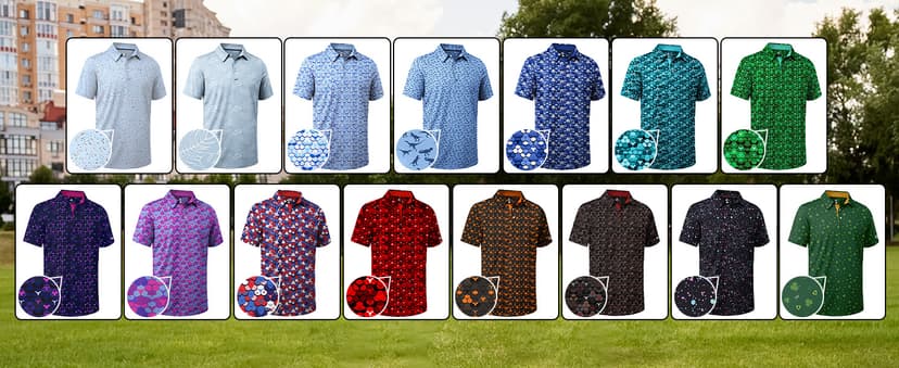 ZITY Men's Golf Shirts Short Sleeve Moisture Wicking Performance Print Patterns Casual Collared Golf Polo Shirt for Men