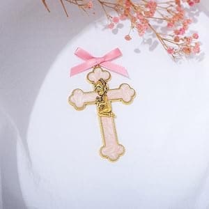 KOMI Pink Enamel Baby Wall Cross Christening Gifts Praying Girl Cross Christening and Dedication Baptismal Gifts from Godparents