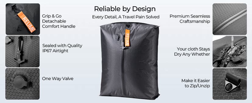 Classic Series Vacuum Bags for Travel Luggage with Wireless Pump, Compression Bags for Carry On Suitcases and Backpack, Vacuum Seal Packing cube for Cloth Packing (2PC + PUMP)