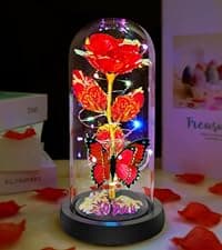 Christmas Rose Gifts for Women, Womens Gifts for Christmas Mom Sister Grandma Wife Her,Galaxy Crystal Light Up Rose Flower in A Glass Dome,Birthday Gifts for Women Butterfly Valentines Presents Purple