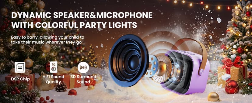 Mini Karaoke Machine for Kids, 2025 TOP Toys Christmas Birthday Gifts Ideas for Girls Ages 4, 5, 6, 7, 8, 9, 10, 12+ Years Old, Portable MP3 Player with 2 Wireless Mics for Party