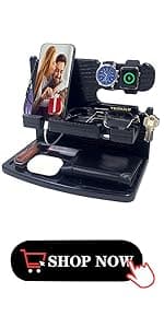 Gifts for Men Women Brother Boss Boyfriend Him Nightstand Organizer Gifts for Dad from Daughter Son Wood Phone Docking Station (Dark Brown)