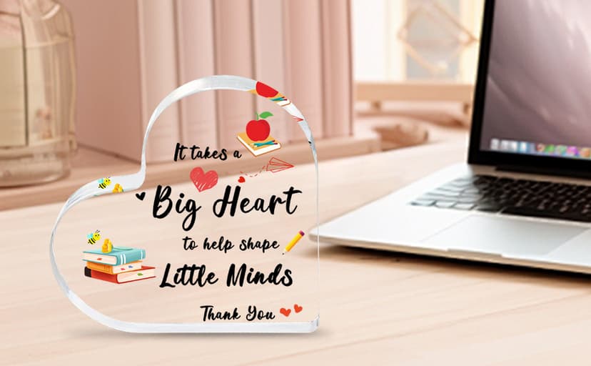 Teacher Valentine Gift, Valentines Day Gifts for Teachers - Acrylic Heart Shape Teachers Plaque 4×4 in, Teacher Retirement Gifts for Women Men, End of Year Thank You Teacher Keepsake